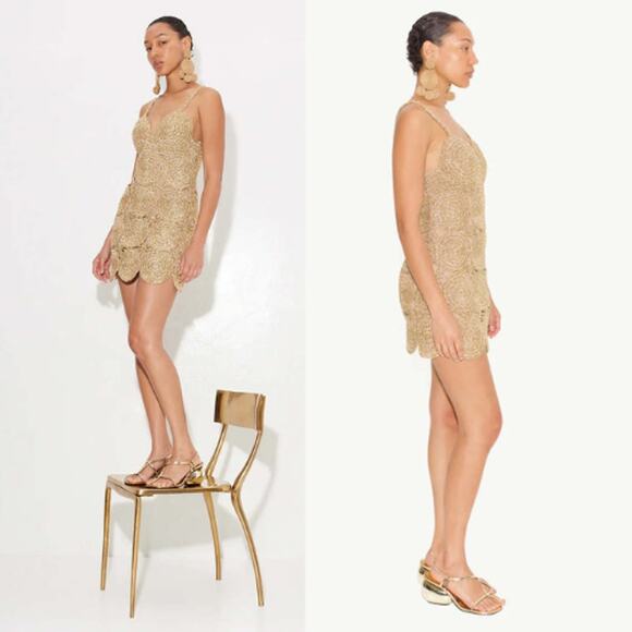 SIMON MILLER | NWT Beep Beep Mini Dress in Star Gold Lurex Crochet S - Picture 13 of 13